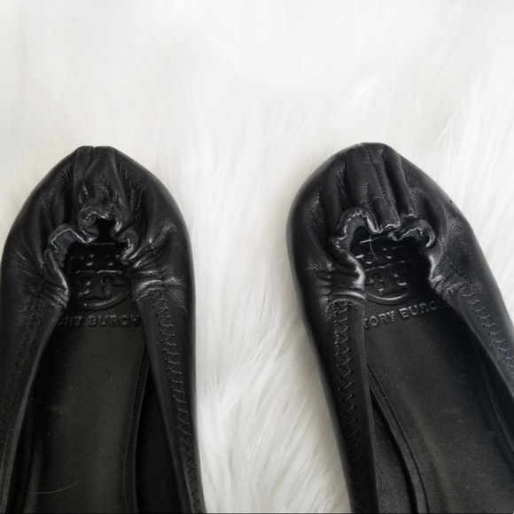 Tory Burch Black Leather Minnie Flats 8 - Picture 3 of 7